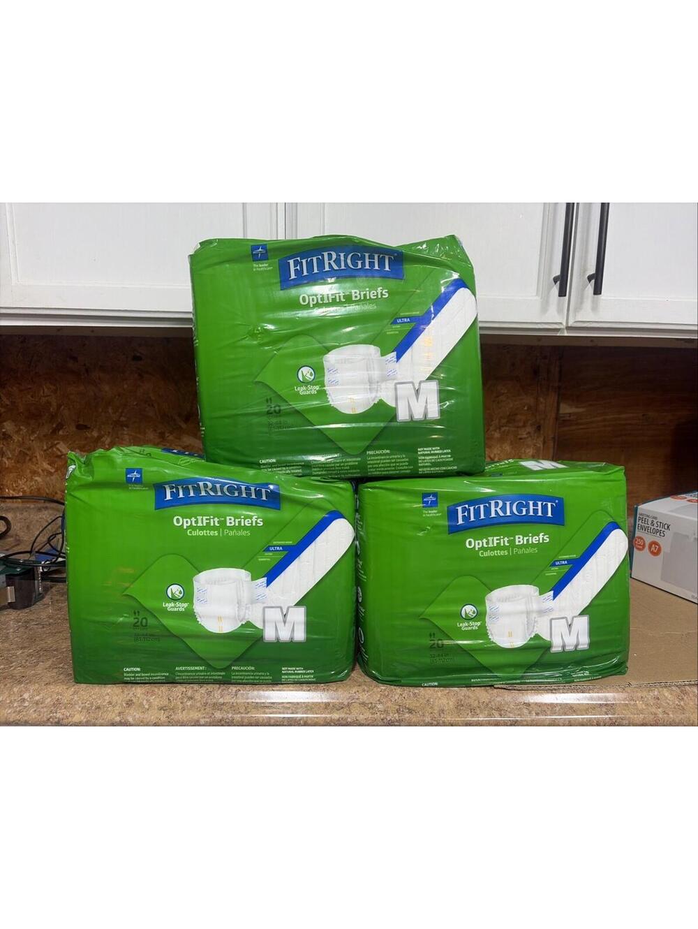 Medline FitRight OptiFit Briefs Sz M 32"-44" Incontinence Diapers 3x Pack